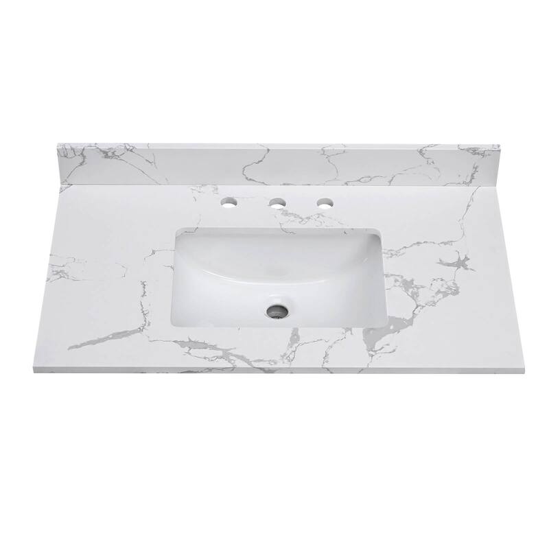 Glacifrost 37 inch Cultured Marble Bathroom Vanity Top with Sink