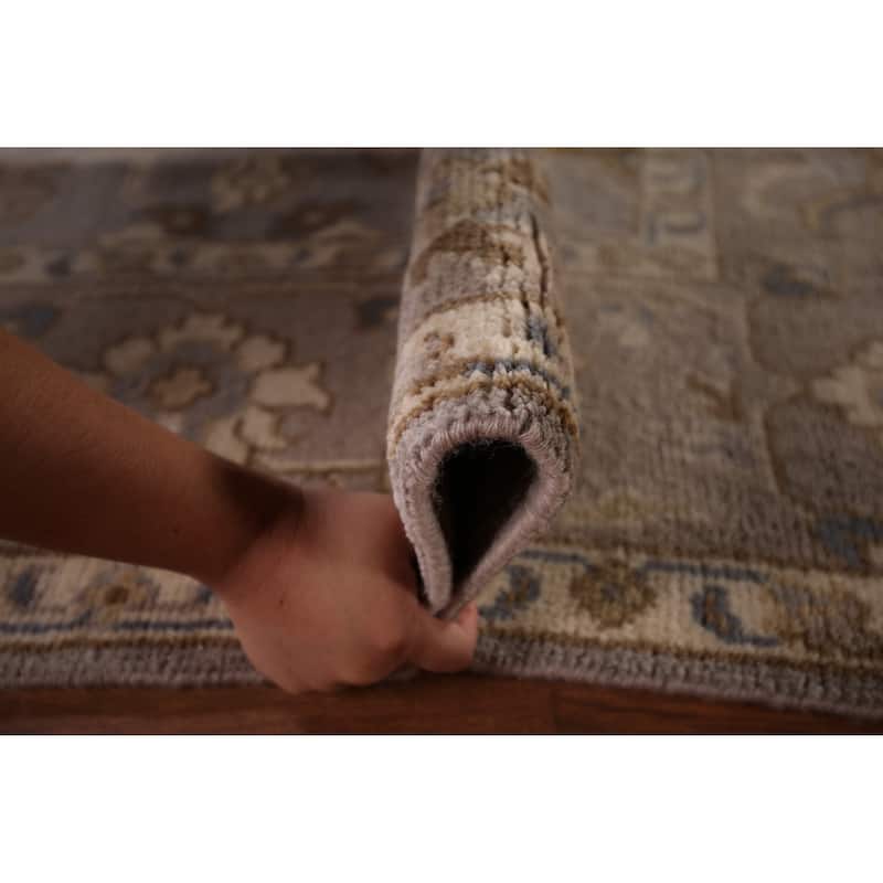 Floral Gray Oushak Indian Area Rug Hand-Knotted Wool Carpet - 8'1" x 9'11"