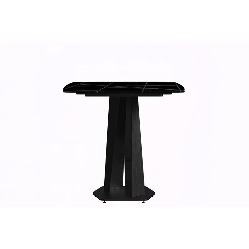 Voren Dining Table with Stone or Glass Tabletop in Black Steel Base