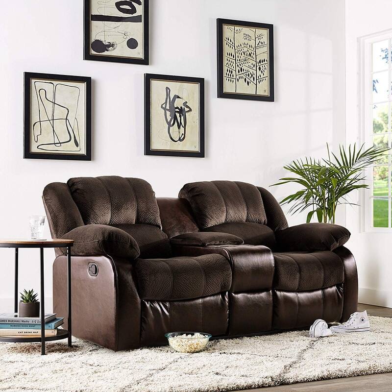 NHI 3 Pieces Fabric & PU Leather Recliner Sofa Set , Chocolate,Beigh,Grey - 121*113*38