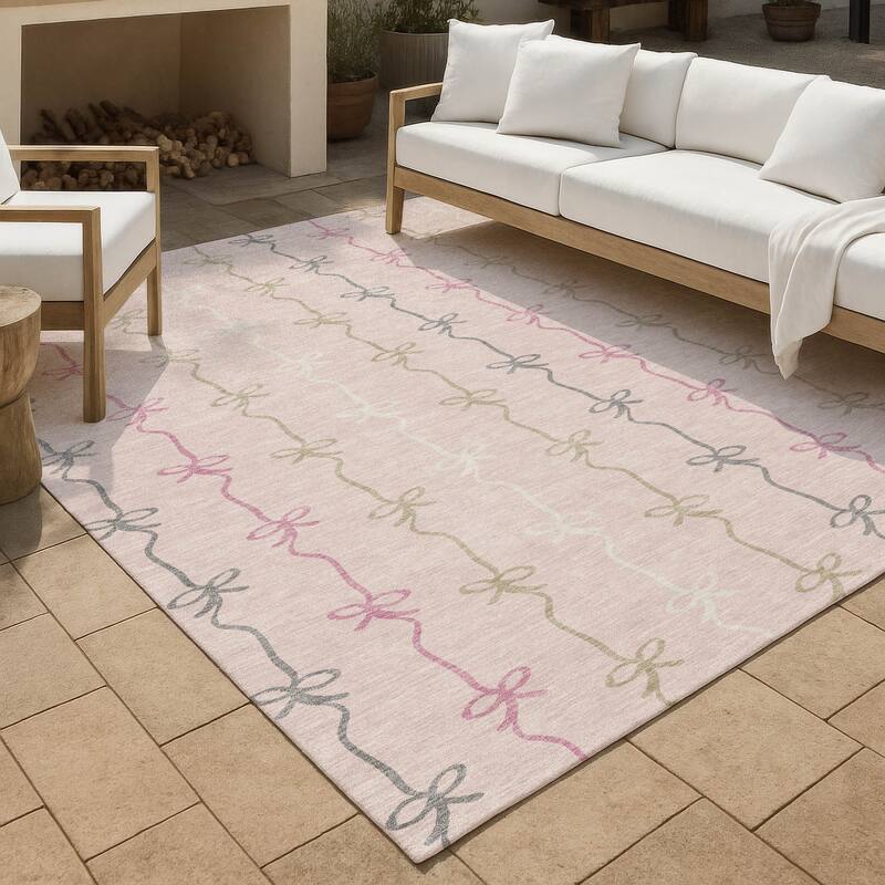 Machine Washable Indoor/ Outdoor Modern Bow Stripe Chantille Rug - Pink - 2'6" x 3'10"