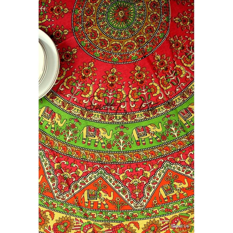 Cotton Elephant Floral Shine Tablecloth Rectangle