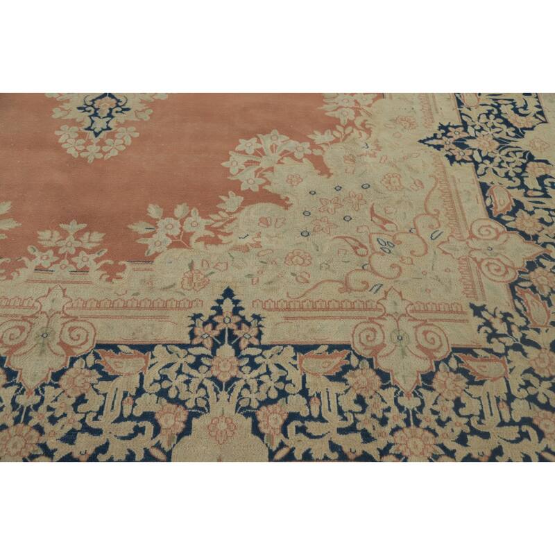 Hand Knotted Oriental 100% Wool Carpet Traditional Floral Oranges & Rust Kerman Area Rug - 13' 0'' X 9' 11''