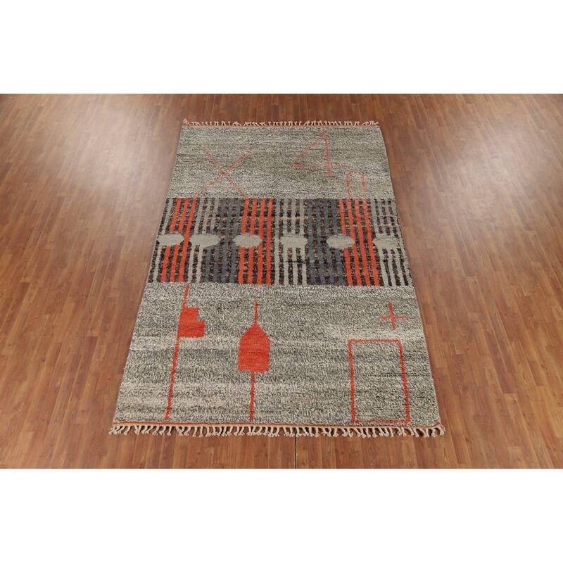 Geometric Plush Moroccan Oriental Area Rug Hand-Knotted Wool Carpet - 7'0" x 10'9"