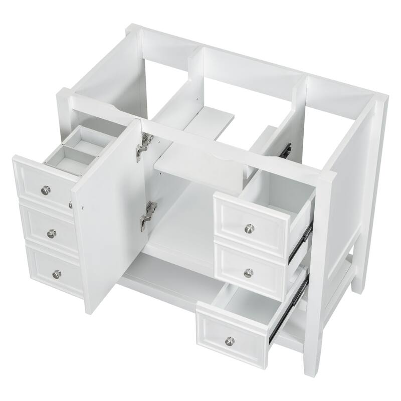 36" Blue Bathroom Vanity Cabinet, Three Drawers, One Cabinet, Open Shelf, Freestanding Design