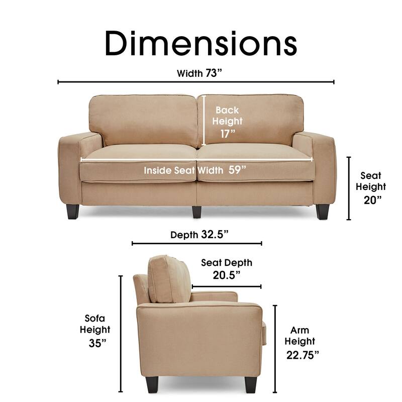 Serta Palisades Upholstered 73" Sofas for Living Room Modern Design Couch, Straight Arms, Soft Upholstery, Tool-Free Assembly