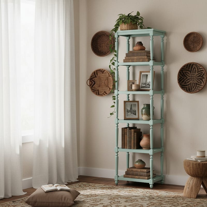 71.25 in. Blue Solid Wood 5 Shelf Etagere