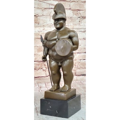 Hot Cast Botero Reproduction Roman Soldier Bronze Sculpture Marble Base Figurine