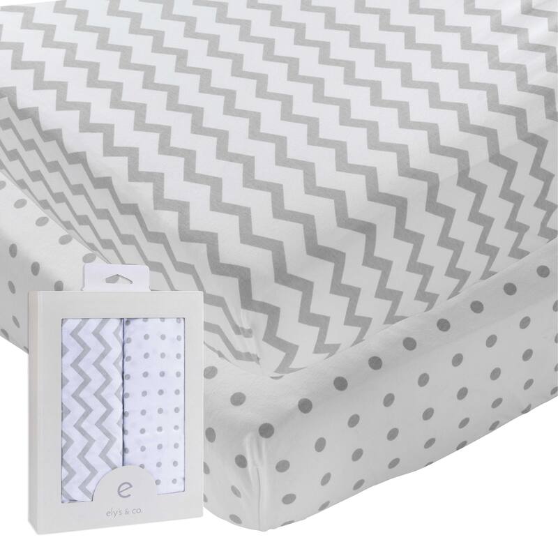 Ely's & Co. Baby Fitted Crib Sheet Set - 2 Pack - 28" x 52" - Grey Chevron & Polka Dot