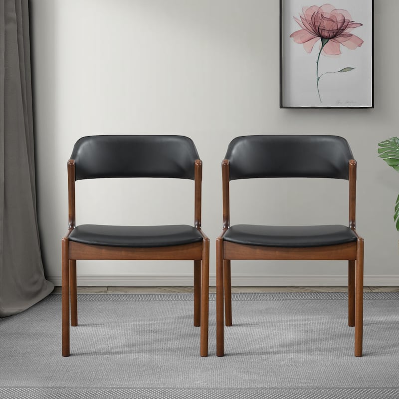 Duluth Contemporary Dining Chairs in Black Vegan Leather ( Set of 2) - Medium Brown