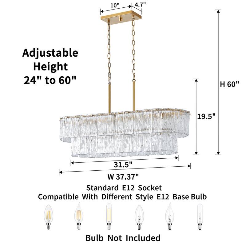 KAWOTI 6-light Tired Glass Pendant Chandelier Gold - W37.38" x E11.75" x H19.5" (Max H60")