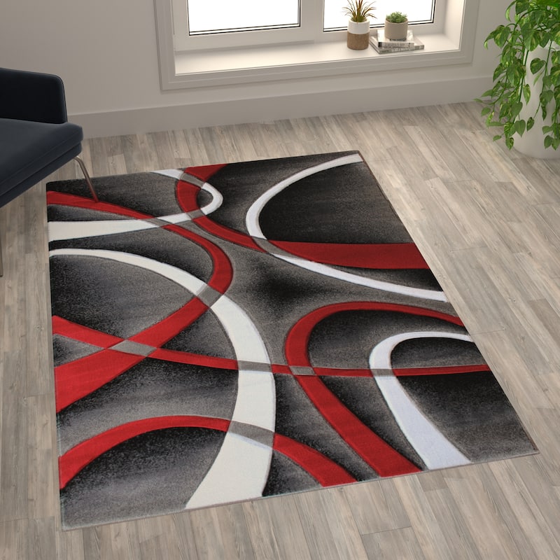 Modern Ribboned Design High-Low Pile Abstract Area Rug