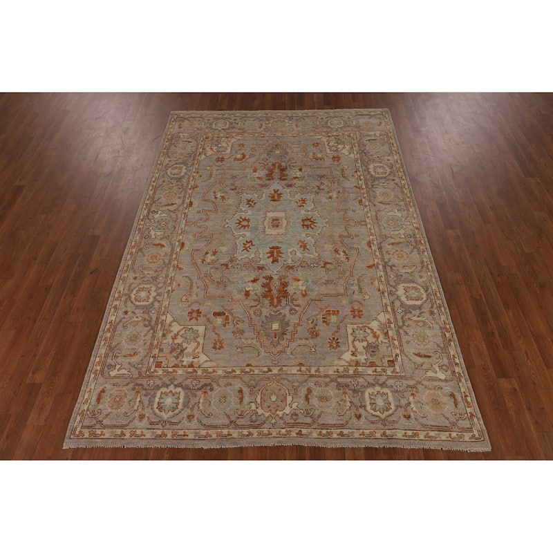 Vegetable Dye Oushak Turkish Area Rug Handmade Oriental Wool Carpet - 6'0"x 9'0"