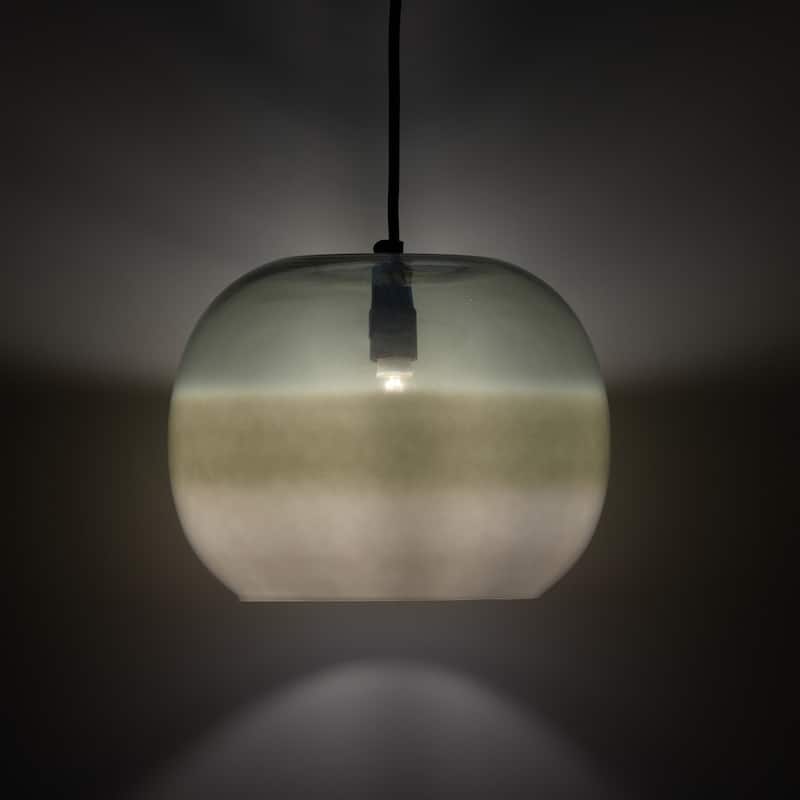Adelaide River of Goods Gold Metal and Green/White Glass 9.8-Inch Pendant Light with Adjustable Hanging Cord