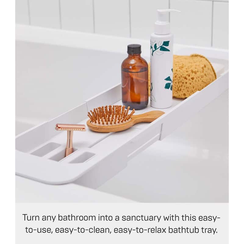 Yamazaki Home Expandable Bathtub Caddy, ABS Plastic, Holds 6.6 lbs, Expandable - L 6.1 x W 22.64 x H 1.77 inches
