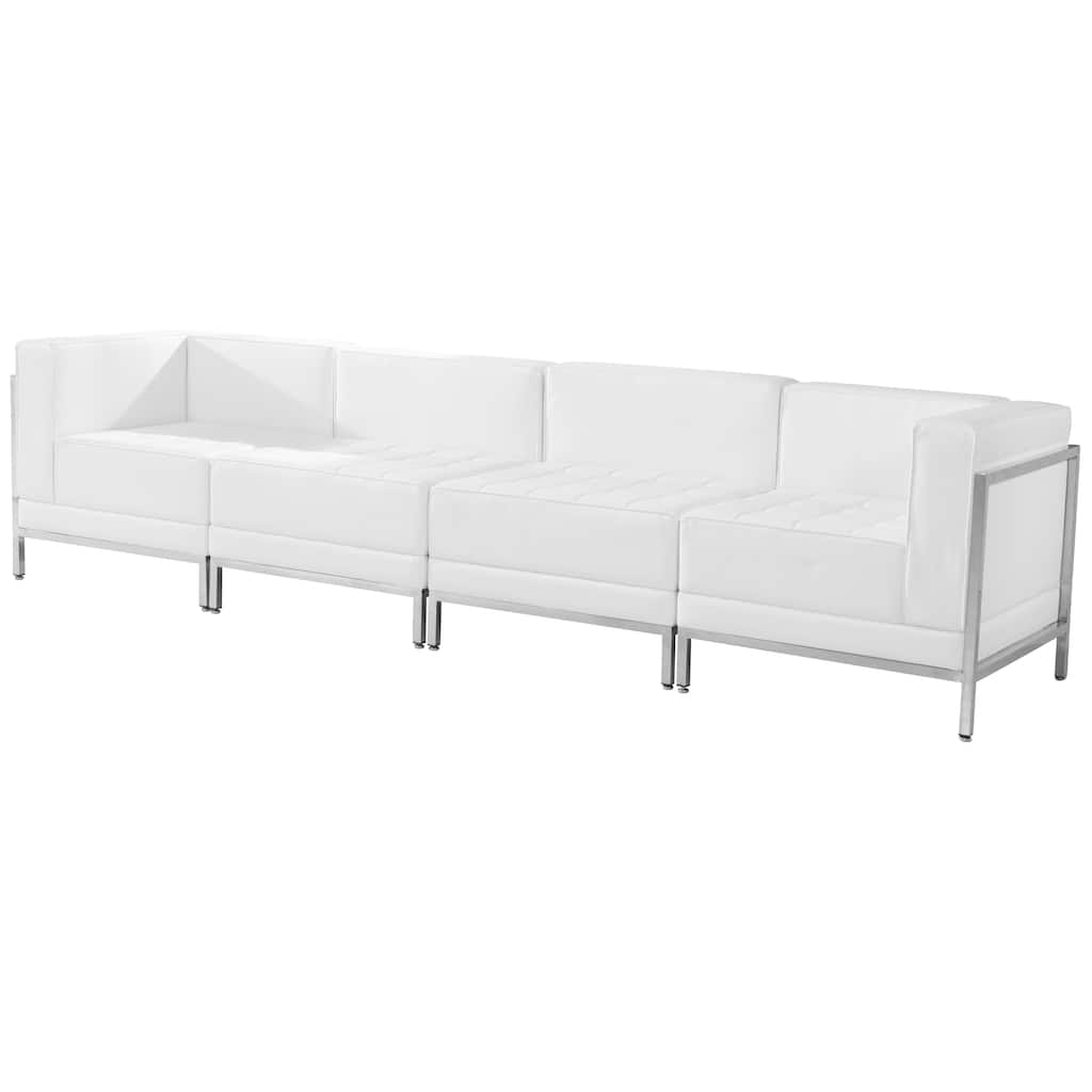LeatherSoft 4 Piece Modular Lounge Set with Taut Back and Seat - 113"W x 28.5"D x 27.25"H - 113"W x 28.5"D x 27.25"H