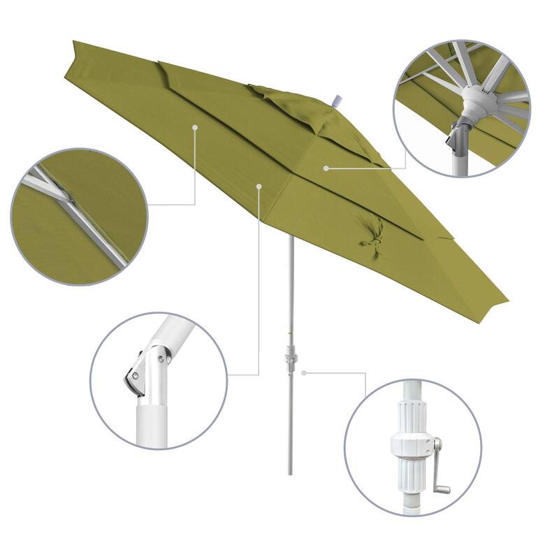 California Umbrella 11' Rd. Aluminum Patio Umbrella, Crank Lift, Collar Tilt, Dbl Wind Vent, White Finish, Sunbrella Fabric