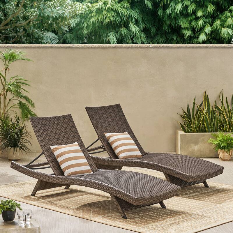 Roomfitters Outdoor Wicker Chaise Lounge Set, Adjustable Reclining Patio Loungers, Weather-Resistant Rattan