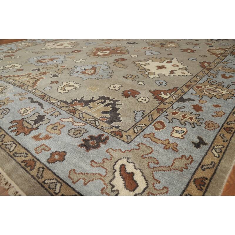 Light Brown Oushak Indian Area Rug Handmade Wool Carpet - 9'2" x 11'10" - Brown - 9'2" x 11'10"