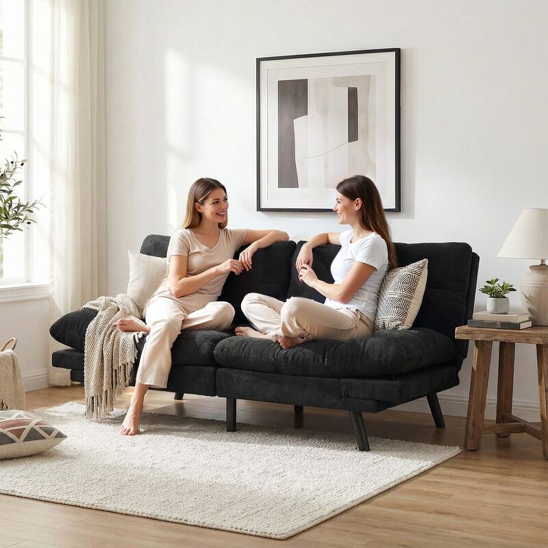 Moasis 70.8" Futon Sofa Bed Convertible Upholstered Couch Sleeper with Reclining Sleeper Split Tufted Back