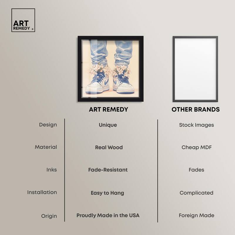 Gentle Blue Sneakers and Flowers Shadowbox by Art Remedy