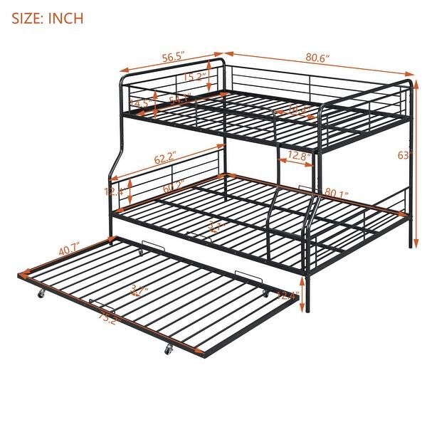 Full XL Over Queen Metal Bunk Bed with Twin Size Trundle for Home