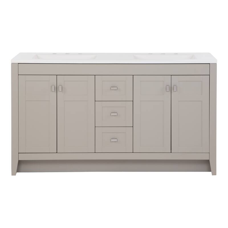 Spring Mill Cabinets Lonsdale 60.5" Double Bathroom Vanity With 6 Drawers and White Sink Top