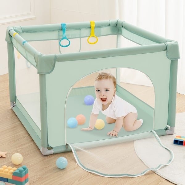 slide 2 of 7, Infant 36"x36" 4-Panel Baby Playpen Spacious & Secure Foldable Playard Green Green