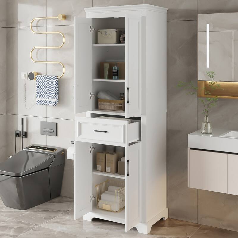 70.8" Modern Bathroom Vanity with 4 Doors & 1 Drawer, Adjustable Shelves & Soft-Close Hinges - White