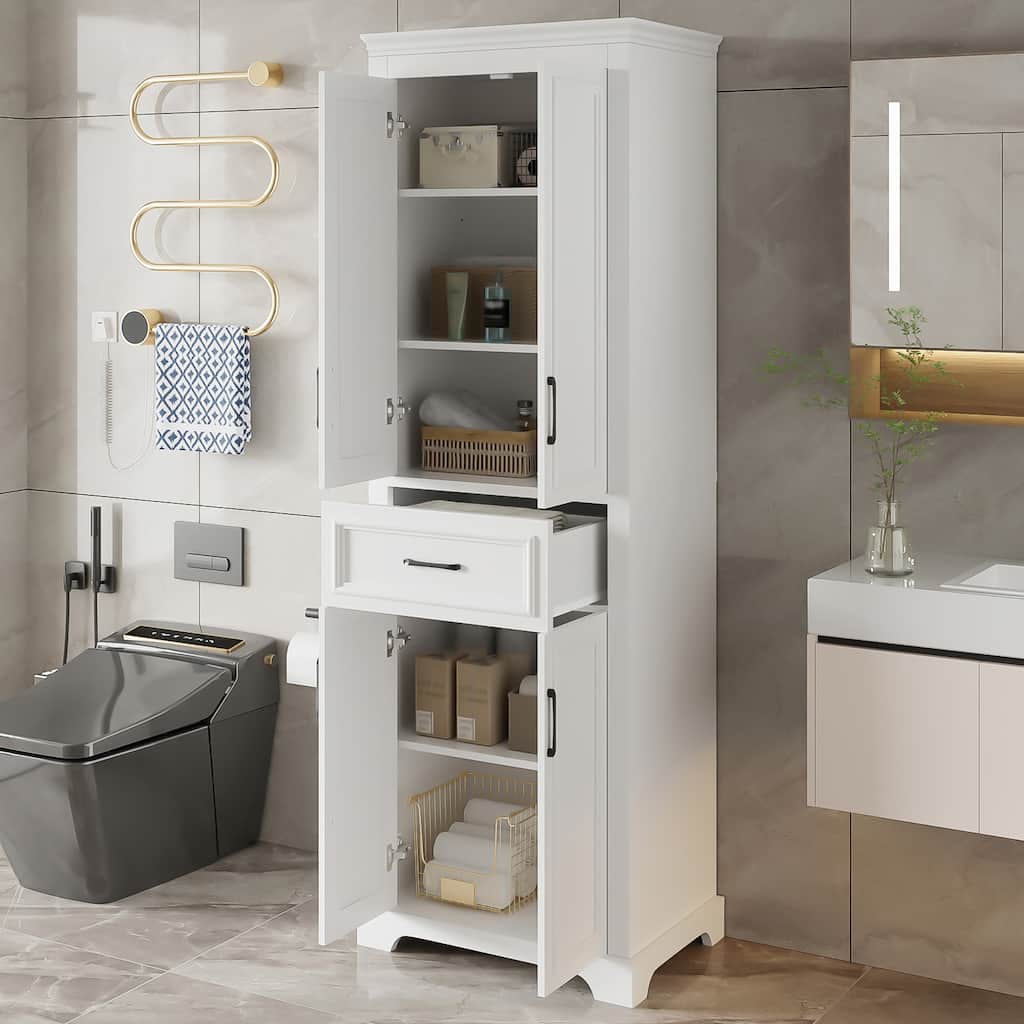70.8" Modern Bathroom Vanity with 4 Doors & 1 Drawer, Adjustable Shelves & Soft-Close Hinges
