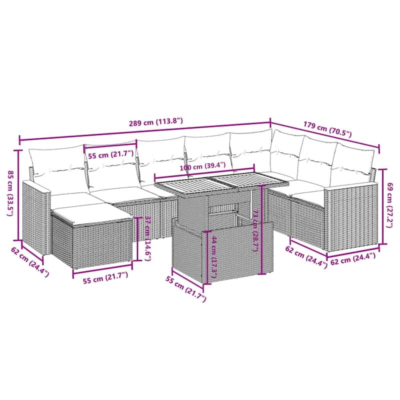 vidaXL Garden Sofa Set Black PE rattan Large Modular Garden Sofa Set - 21.7 x 39.4 x 28.7