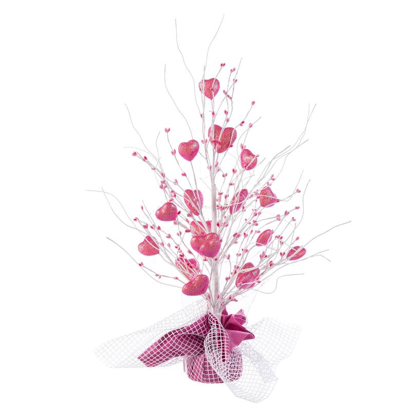 Glitzhome LED Lighted Valentine's Pink Berry Heart Table Tree