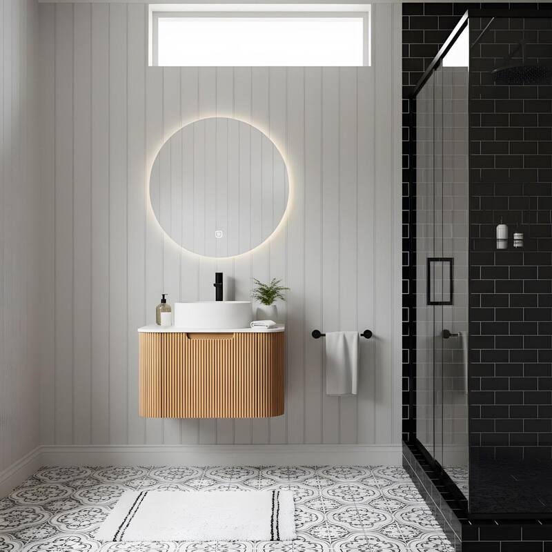 Wall Mounted Bathroom with White Round Ceramic Basin and Drawer