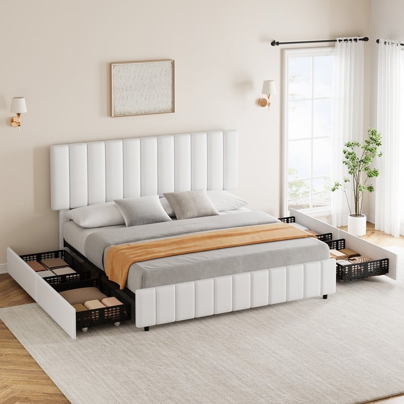Bed Frame with Sturdy Metal Slats Support