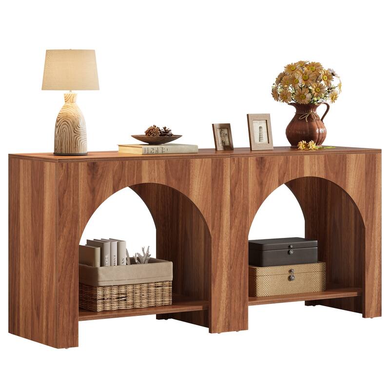 Rustic Wood End Table 2 Tier Side Table with Storage for Living Room