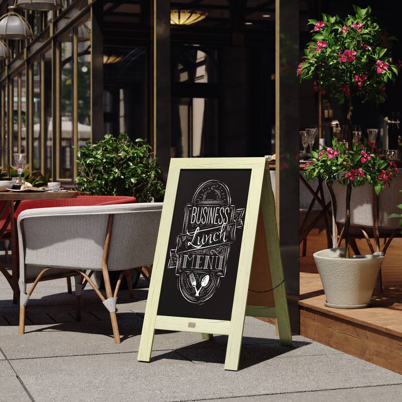 Wood A-Frame Magnetic Chalkboard Set-Markers, Stencils, and Magnets - 40" x 20" - Rustic Green