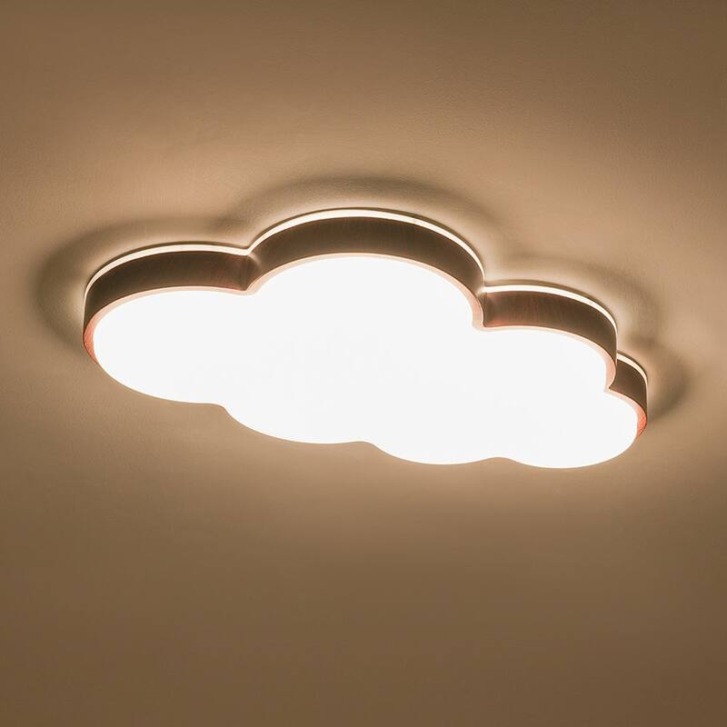 Walnut Wood Grain 5CCT Dimmable LED Cloud Kids Flush Mount - 21.9 Inches