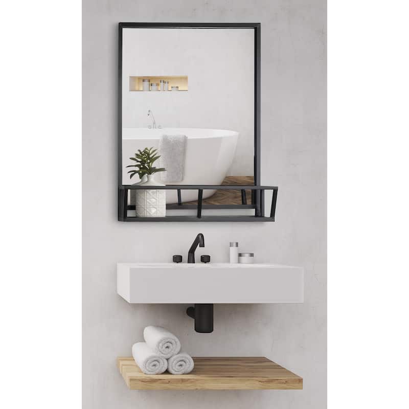 Kate and Laurel Jackson Rustic Black Metal Organizer Mirror With Shelf - 22x29