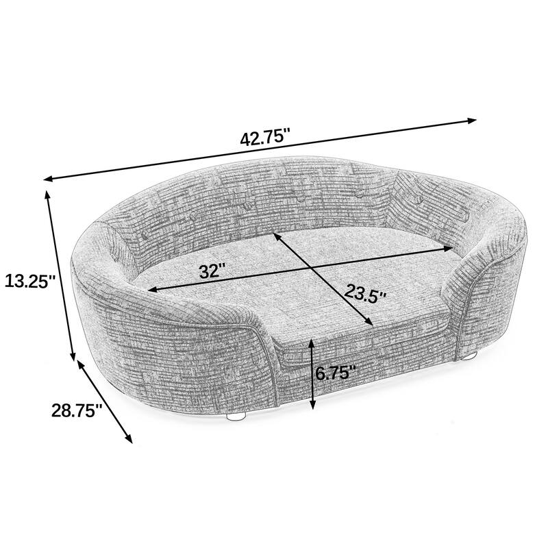 Oval Semi-Enclosed Dog Sofa, Durable Linen Material, Button-Tufted Backrest, High-Center Low-Sides Support Plush Comfort-Beige