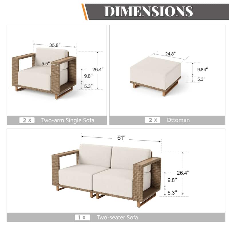 MAISON ARTS 6-Piece Modular Arc Rattan Sofa Set - Wide Armrests & Thick Cushions | Durable PE Wicker & Wood-Plastic.