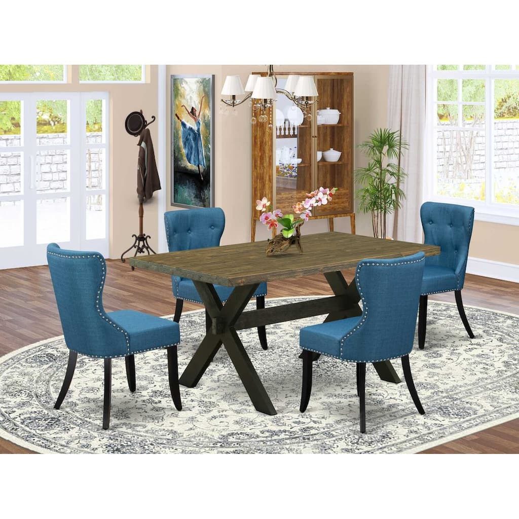 HomeStock 5-Piece Natural Oak Finish Solid Wood Top Dining Table with 4 Parson Chair