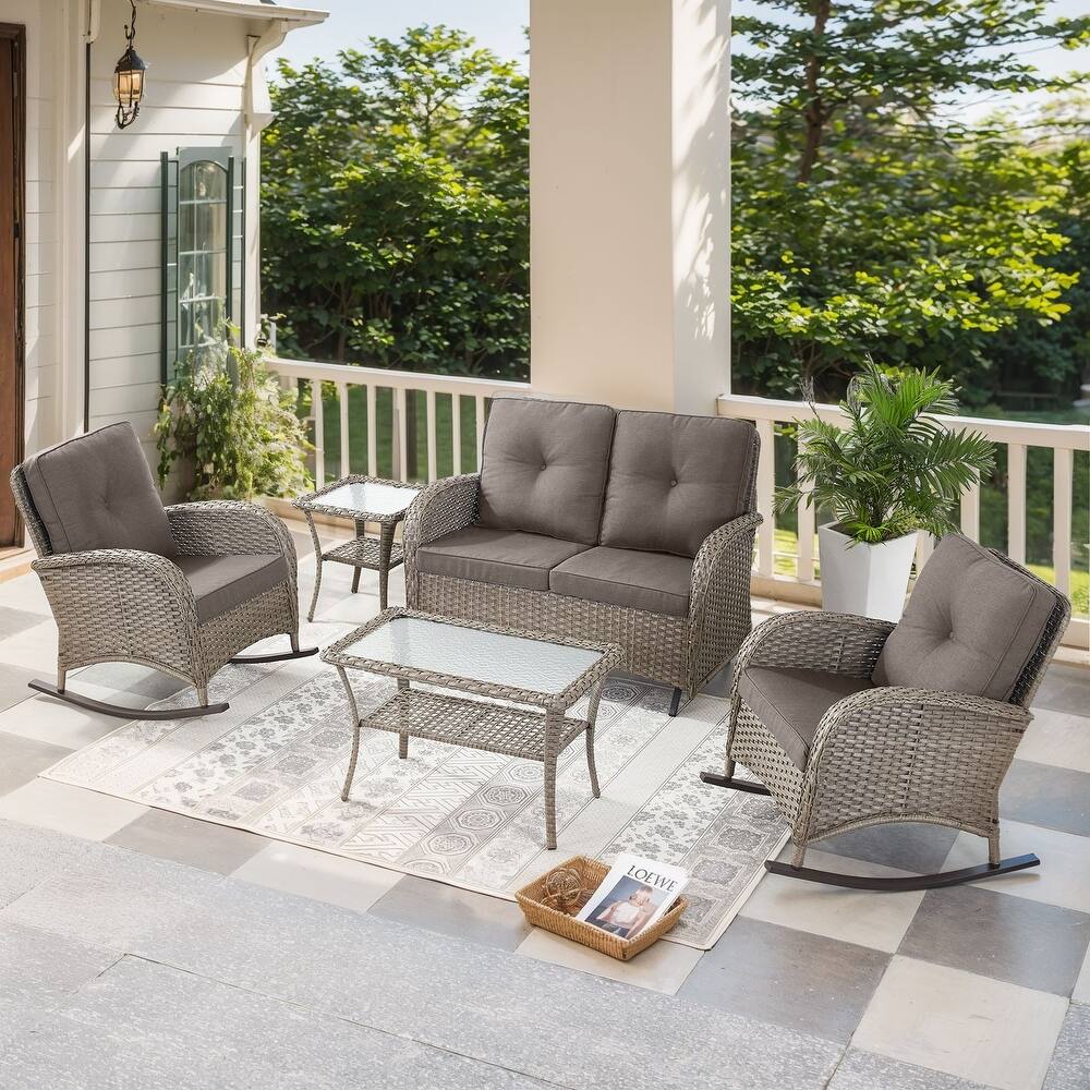 Outdoor Glider Sofa Rocker Chairs Table Grey-Grey - Grey