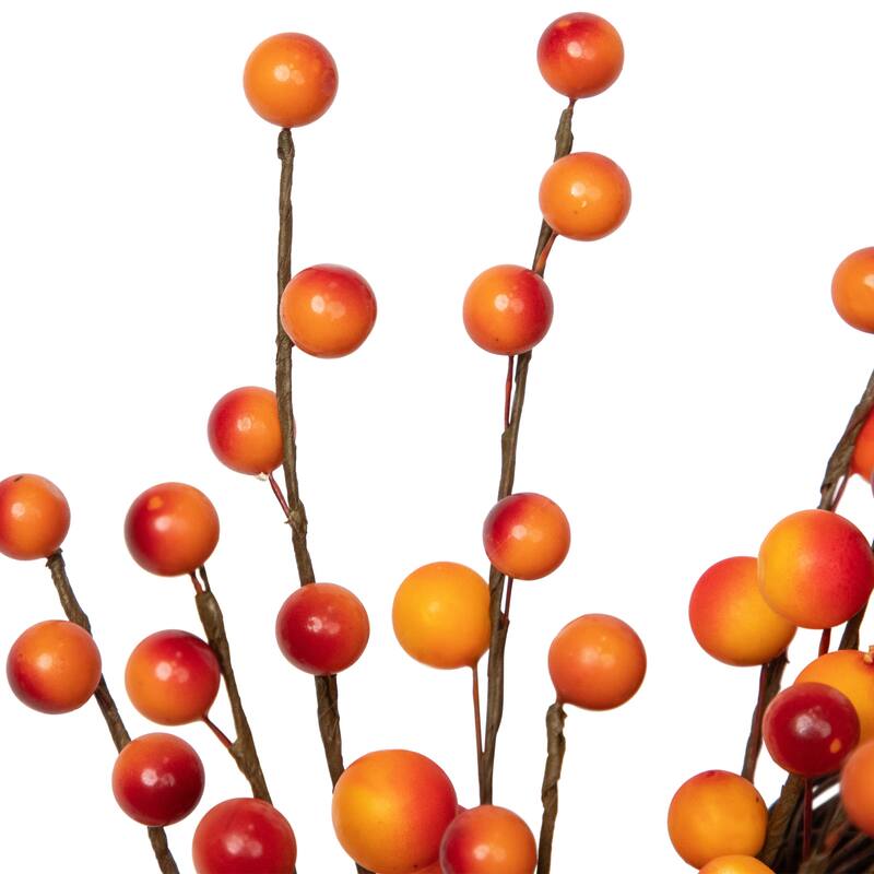 14" Orange Red Berry Artifical Fall Harvest Twig Wreath, 14", Unlit