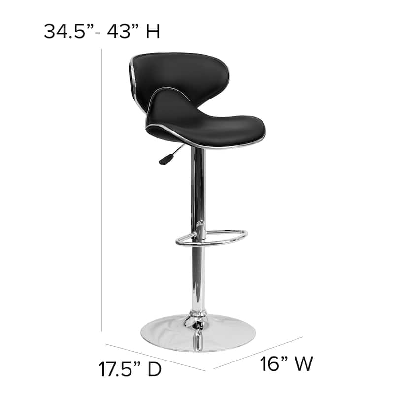 2 Pack Contemporary Mid-Back Vinyl Adjustable Height Barstool with Chrome Base - 16"W x 17.5"D x 34.5" - 43"H