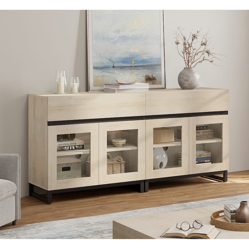 Modern Dresser With Glass Doors, Drawer, And Adjustable Shelf - Multifunctional Storage Cabinet For Living Room Or Bedroom - Beige - 2-drawer