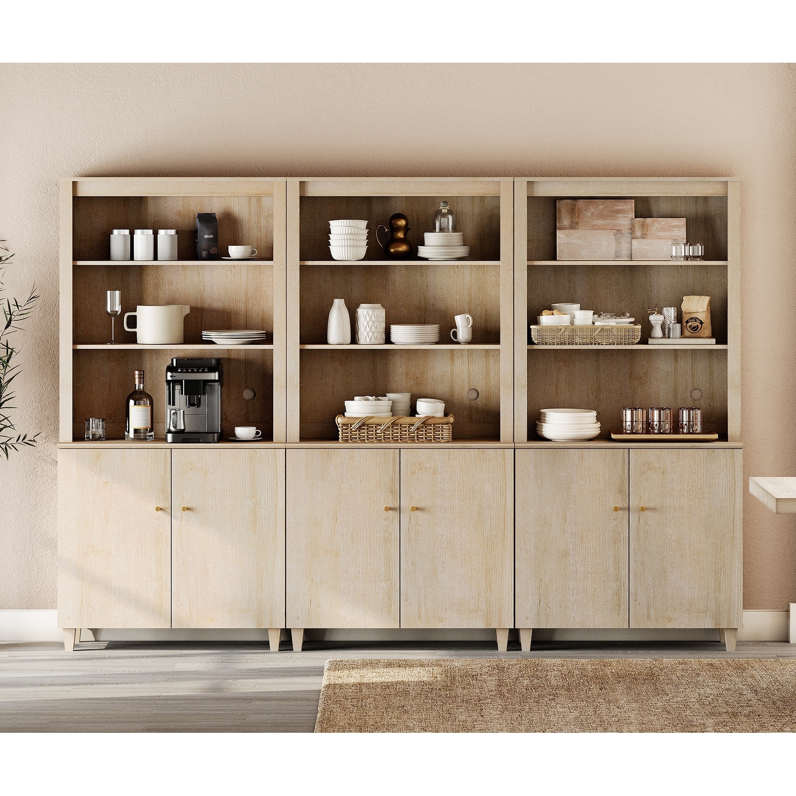 Modern 71" Tall Pantry Cabinet with Doors & Shelves for Dining Room