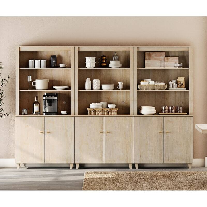 Modern 71" Tall Pantry Cabinet with Doors & Shelves for Dining Room - 6 Doors - Natural Oak