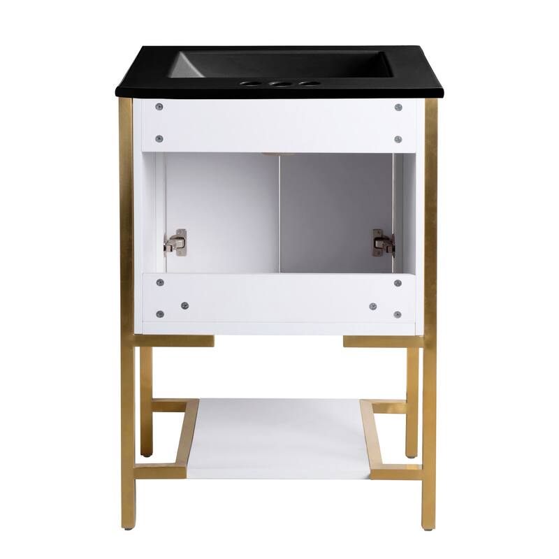 Marseille 24 In. White Bathroom Vanity With Black, 3-Hole Ceramic Sink Top
