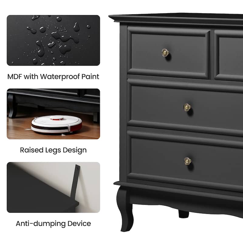 7 Drawer Dresser with Solid Wood Legs