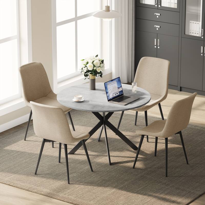 EROMMY Space-Saving 47.2" Round Dining Table Set for 4 - Ideal Small Kitchen & Dining Room Furniture, Includes 4 Chairs